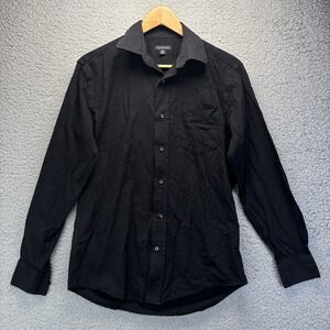 George Classic Fit Solid Black Long Sleeve Dress Shirt Men's S 34-36 Cotton